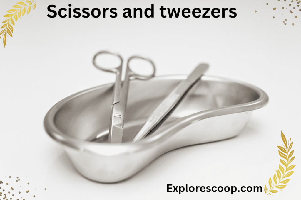 An image showing Scissors and tweezers- What is in a Basic First Aid Kit (contents of basic first aid kit)