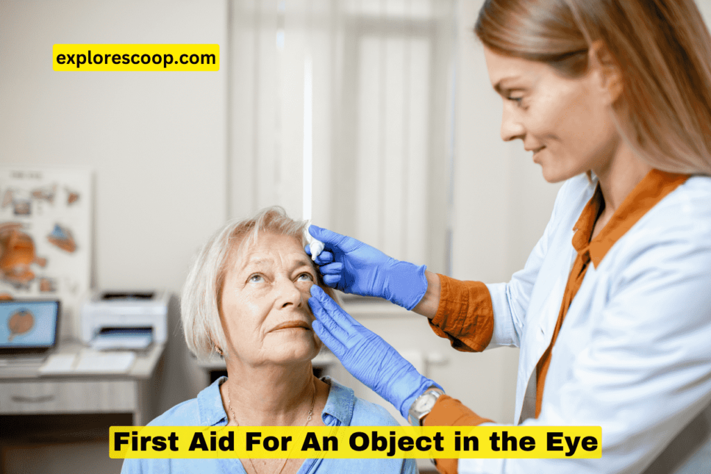 A woman is being given eye drop in the eye